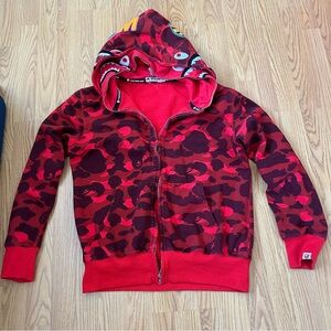 red bape double hooded zip up